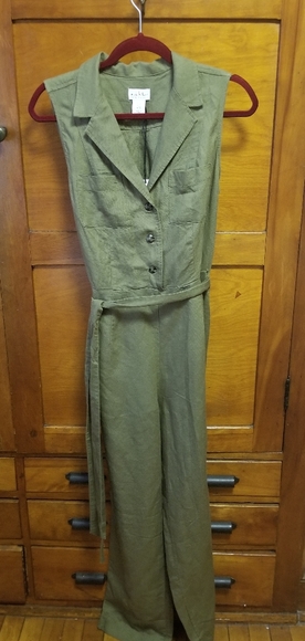 Nicole Miller Pants - Nicole Miller New York Linen Blend Olive Green Jumpsuit